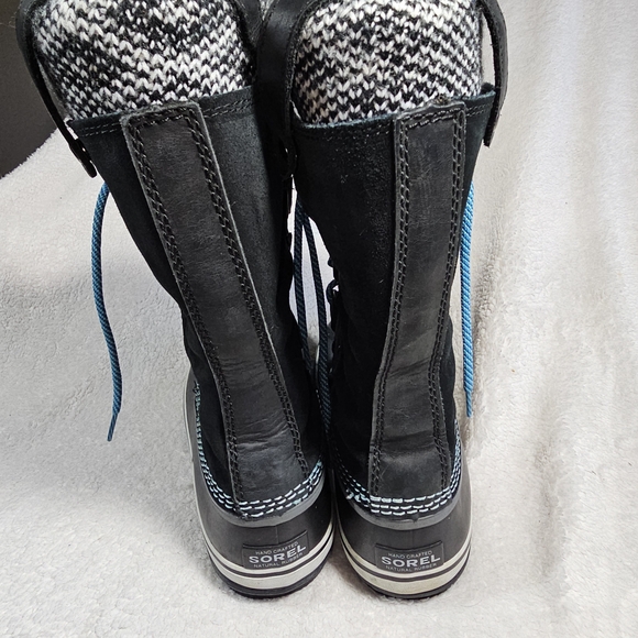 Sorel Joan Of Arctic Knit Waterproof Snow Boots Black Houndstooth Aqua 7 - Picture 11 of 16